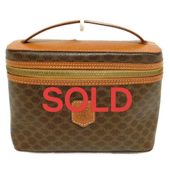 CELINE Macadam - Dark Brown Light Brown PVC Leather Vanity Bag 193-072125 - Picture 1 of 8
